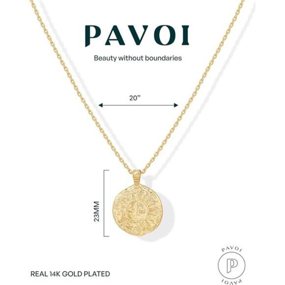 PAVOI 14K Gold Plated Engraved Coin Pendant Necklaces for Women | Byzantine - Picture 3 of 7